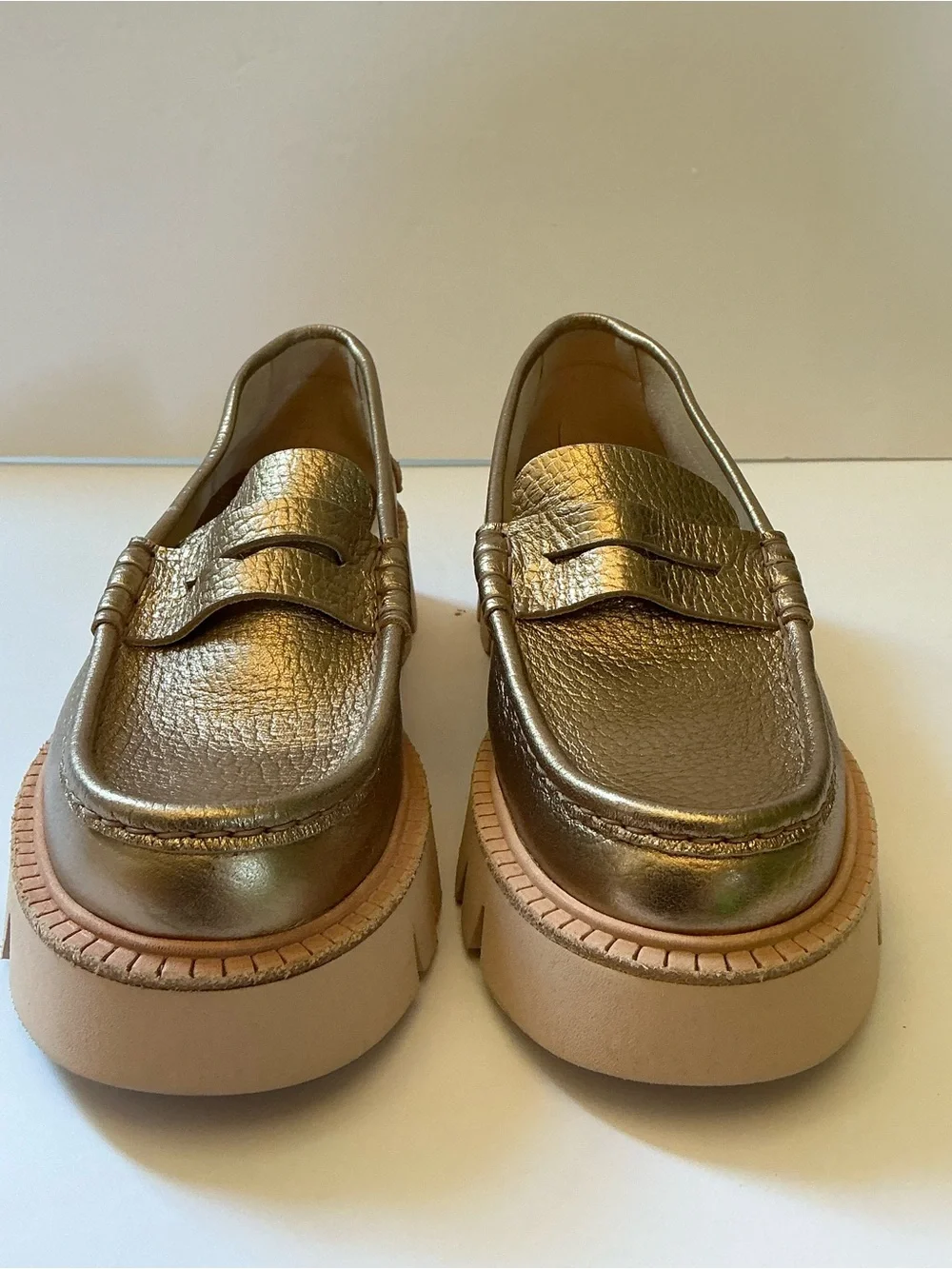 Pedro Garcia Sebas Lug Sole Penny Loafer, Light Gold, size 38 1/2, US size 8.5